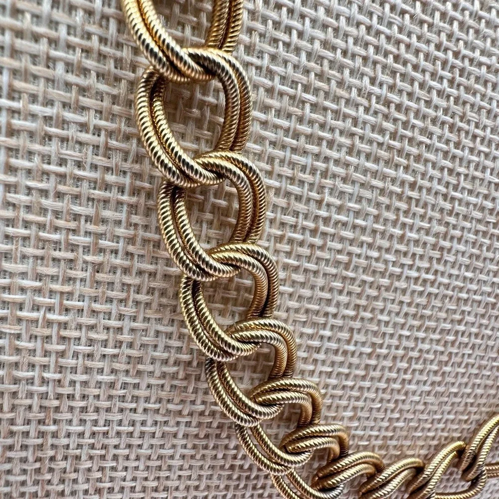 Vintage 80s Gold Tone Textured Double Link Chain Necklace Boho‎ Fashion Jewelry